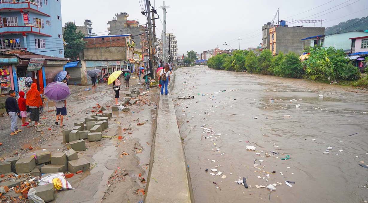 Continuous rain floods numerous parts of Kathmandu.